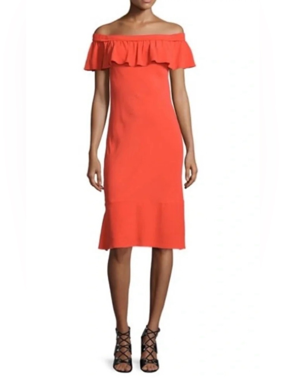 VERONICA BEARD - Oleta Off The Shoulder Orange Red Midi Dress Size 6